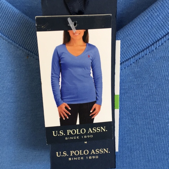 US Polo Long-sleeve Ribbed V-neck Tee-Blue - Picture 4 of 4